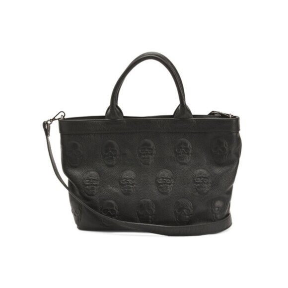 IO PELLE Black Made In Italy Leather Skull Satchel Black Med - Picture 2 of 12